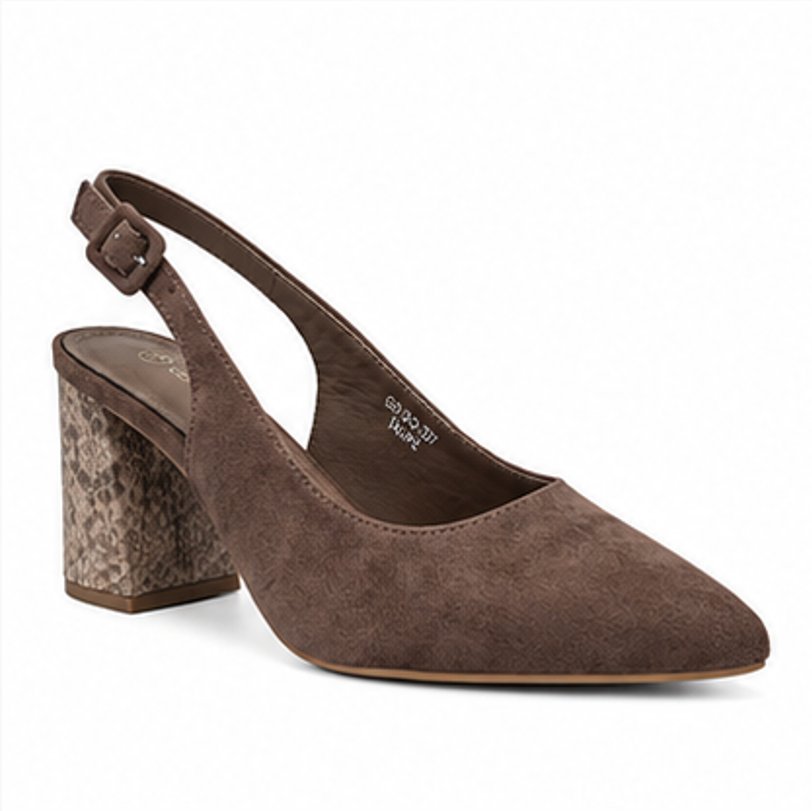 Eleganckie czółenka damskie slingback taupe na słupku 38
