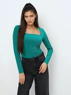 Bluzki damskie - Mohito - Dopasowana turkusowa bluzka - zielony - miniaturka - grafika 1