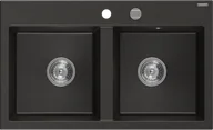 Zlewozmywaki - Mexen Hektor zlewozmywak granitowy 2-komorowy 800 x 490 mm, czarny/złoty metalik, syfon chrom - 6521802000-75 - miniaturka - grafika 1