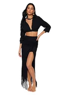 Spódnice - Trendyol Damska asymetryczna spódnica dzianinowa o regularnym kroju, czarna, 36, Czarny, 34 - miniaturka - grafika 1