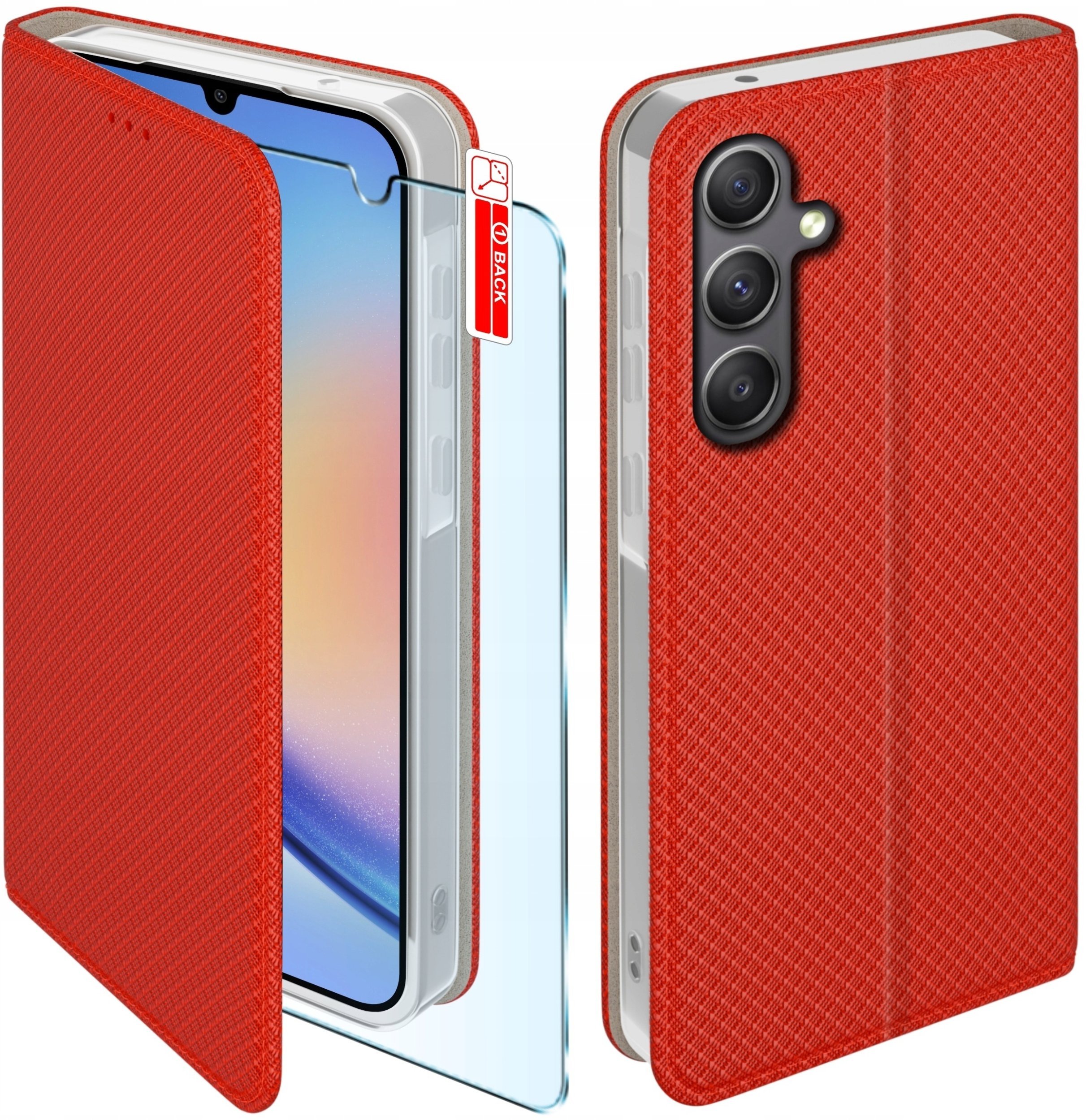 krainaGSM Etui Z Klapką Do Samsung A34 5G Zamykane Czerwone Futerał + Szkło 9H