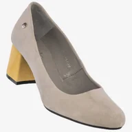 Czółenka - Czółenka Damskie Skórzane Zamszowe Buty Na Klocku Maciejka Szare 39 - miniaturka - grafika 1