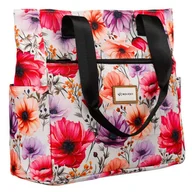 Torebki damskie - Torba materiałowa shopper w kwiaty z szerokim paskiem - Rovicky - miniaturka - grafika 1