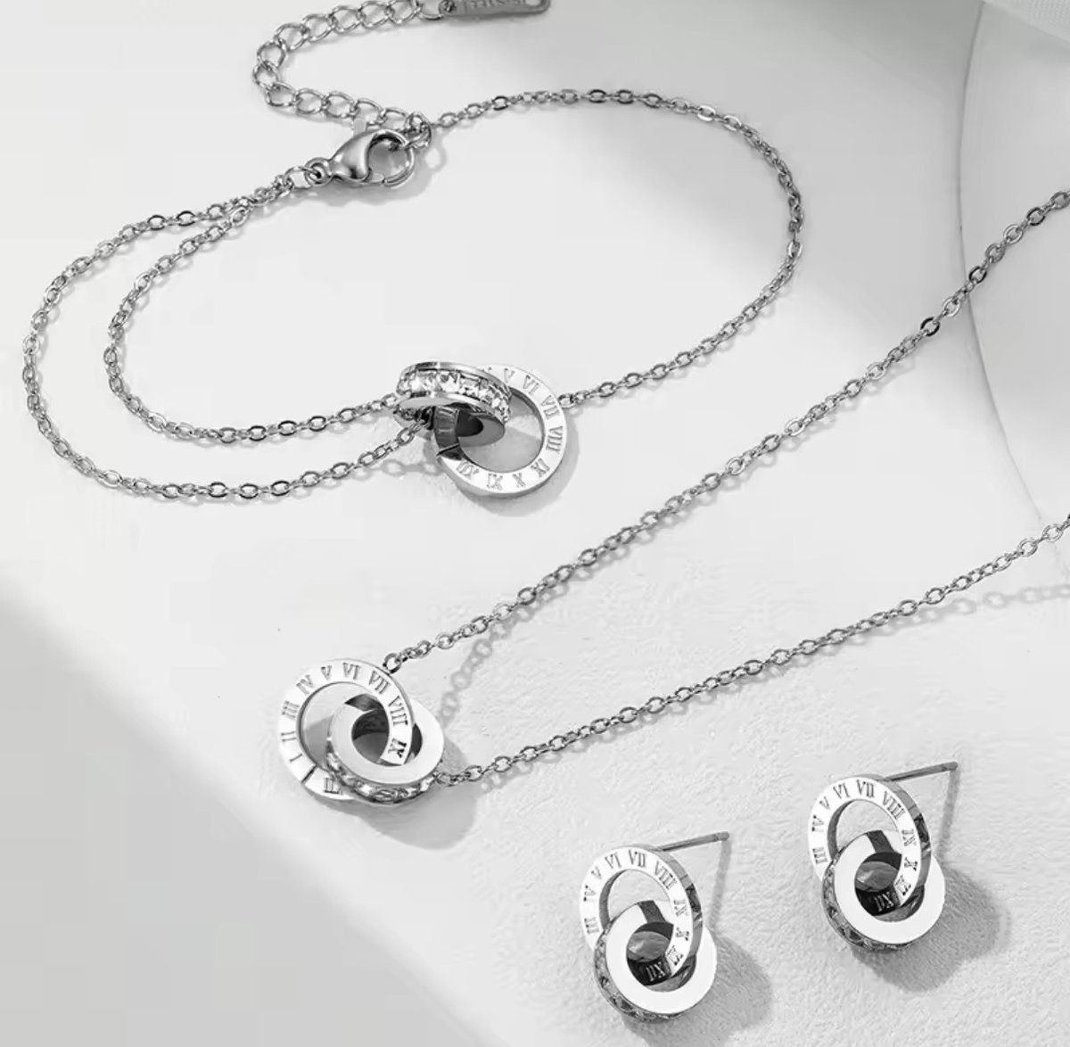 Piękny zestaw 4 części Argentia Eternity Silver