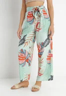 Spodnie damskie - Miętowe Spodnie Szerokie Penthanie - miniaturka - grafika 1