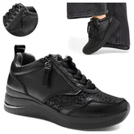 Półbuty damskie - Sneakersy Damskie SKÓRZANE Tamaris Półbuty Wygodne Ocieplane Sznurowane 37 - miniaturka - grafika 1