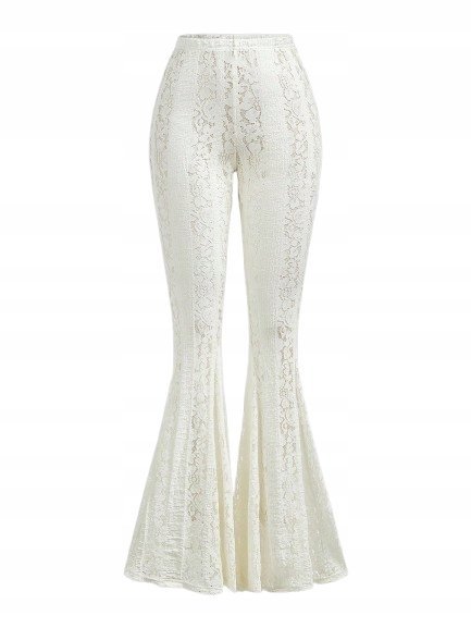 SHEIN ECRU ELEGANCKIE SPODNIE PALAZZO Z KORONKOWYM WZOREM Tall 42 1_A