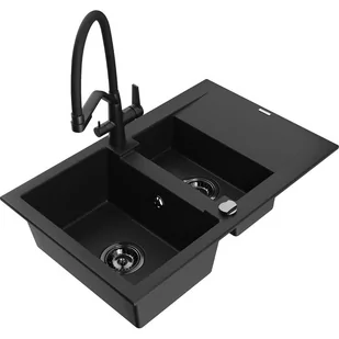 Mexen Gaspar zlewozmywak granitowy 1,5-komorowy z ociekaczem i baterią kuchenną Duo, czarny - Zlewozmywaki z baterią - miniaturka - grafika 1