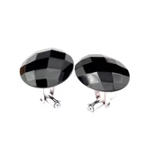 Spinki do mankietów i krawatów - Spinki do mankietów Onyks fasetowany duży owal (S107) Srebro [925] - miniaturka - grafika 1