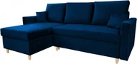 Narożniki - Narożnik MON, narożnik w kształcie litery L z funkcją spania i podstawą łóżka, kolor: niebieski, tkanina welurowa, otomana lewa lub prawa - miniaturka - grafika 1