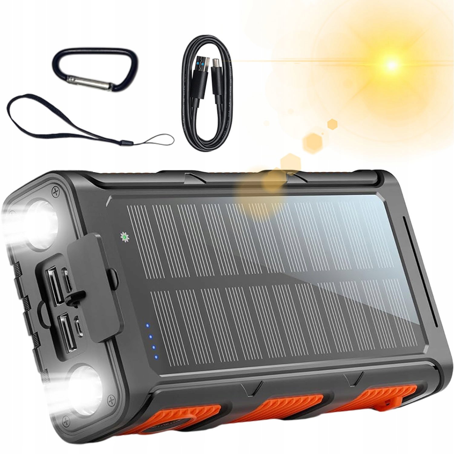 Powerbank Solarny 20000 Mah Z Latarkami Bezprzewodowe Typ C/lightning/ Usb