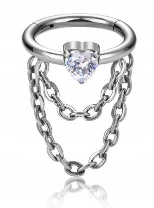 Tytanowy Kolczyk Clicker PIERCING z Łańcuszkiem Cyrkonia HELIX Lobe 1,2/8