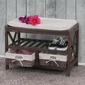 Szafki na buty - Stojak na buty HWC-C48, stojak na buty w stylu shabby vintage 45x65x34cm ~ brązowy - miniaturka - grafika 1