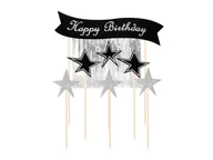 Ciasta i półprodukty do ciast - Topper na tort Happy Birthday z pikerami srebrny - 7 szt. - miniaturka - grafika 1