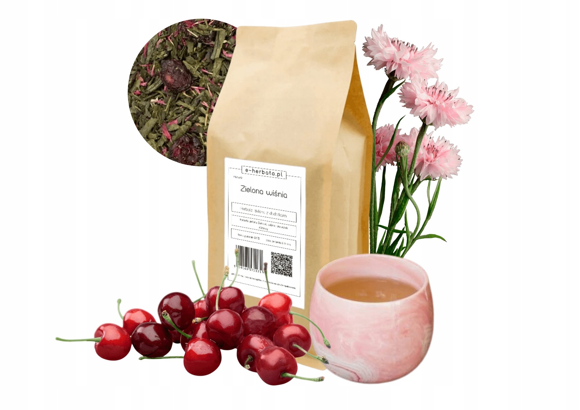 Wyjątkowa herbata zielona liściasta Zielona Wiśnia