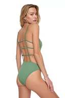 Stroje kąpielowe - Trendyol Damski strój kąpielowy z gładkiej dzianiny, ZIELONY, 38 - miniaturka - grafika 1