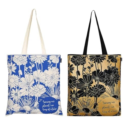 Eco Right Aesthetic Canvas Tote Bag dla kobiet, urocza, modna i wielokrotnego użytku, bawełniana torba do szkoły, na zakupy, siłownię, bibliotekę i plażę, idealna na groceries, Kwiaty czarno-białe,