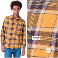 Koszule męskie - Wrangler 2 PKT SHIRT Yellow luźna mięsista bawełniana koszula w kratę M - miniaturka - grafika 1