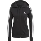 Bluzy damskie - Bluza z kapturem damska adidas SPORTRSWEAR ESSENTIALS FT 3-STRIPES czarna GL0792-XXS - miniaturka - grafika 1