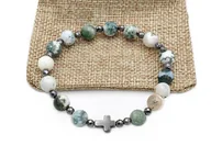 Bransoletki - Bransoletka różaniec na rękę agat mszysty grafit sakwa - miniaturka - grafika 1