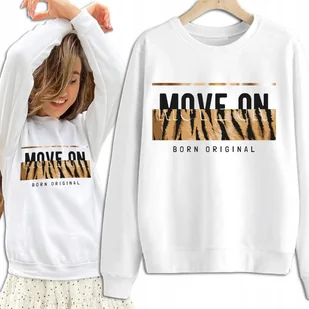 Bluza Damska Biała Dresowa MOVE ON Kobiece Dziewczęce Piękne Wzory Rozm S - Bluzy damskie - miniaturka - grafika 1