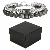 Bransolety męskie - Nowoczesna Bransoletka Męska Grafitowa 21cm + Pudełko Upominkowe - miniaturka - grafika 1