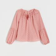Bluzki damskie - Reserved - Bluzka z wzorzystymi wstawkami - Różowy - miniaturka - grafika 1