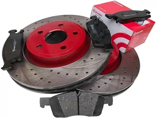 Przednie klocki BREMBO + WIERCONE nacinane tarcze hamulcowe 350mm RED Jeep Grand Cherokee 2011- - Tarcze hamulcowe - miniaturka - grafika 2