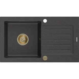 Mexen Pablo zlewozmywak granitowy 1-komorowy z ociekaczem 752 x 436 mm, czarny nakrapiany, syfon złoty - Zlewozmywaki - miniaturka - grafika 1