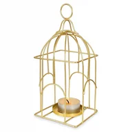 Świeczniki - Lampion świecznik na świeczkę tealight metalowy złoty klatka dla ptaków kod: O-569477 - miniaturka - grafika 1