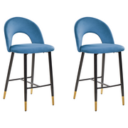 Krzesła - Beliani Zestaw 2 krzeseł barowych welurowy niebieski FALTON - miniaturka - grafika 1