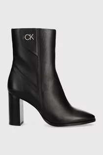 Botki damskie - Calvin Klein botki skórzane CUP HEEL ANKLE BOOT W/HW 80 damskie kolor czarny na słupku HW0HW01750 - grafika 1