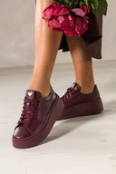 Półbuty damskie - Bordowe sneakersy skórzane damskie buty sportowe na platformie złote serce na języku sznurowane PRODUKT POLSKI Casu 8201 - miniaturka - grafika 1