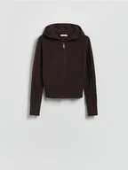 Swetry damskie - Reserved - Kardigan z kapturem - brązowy - miniaturka - grafika 1