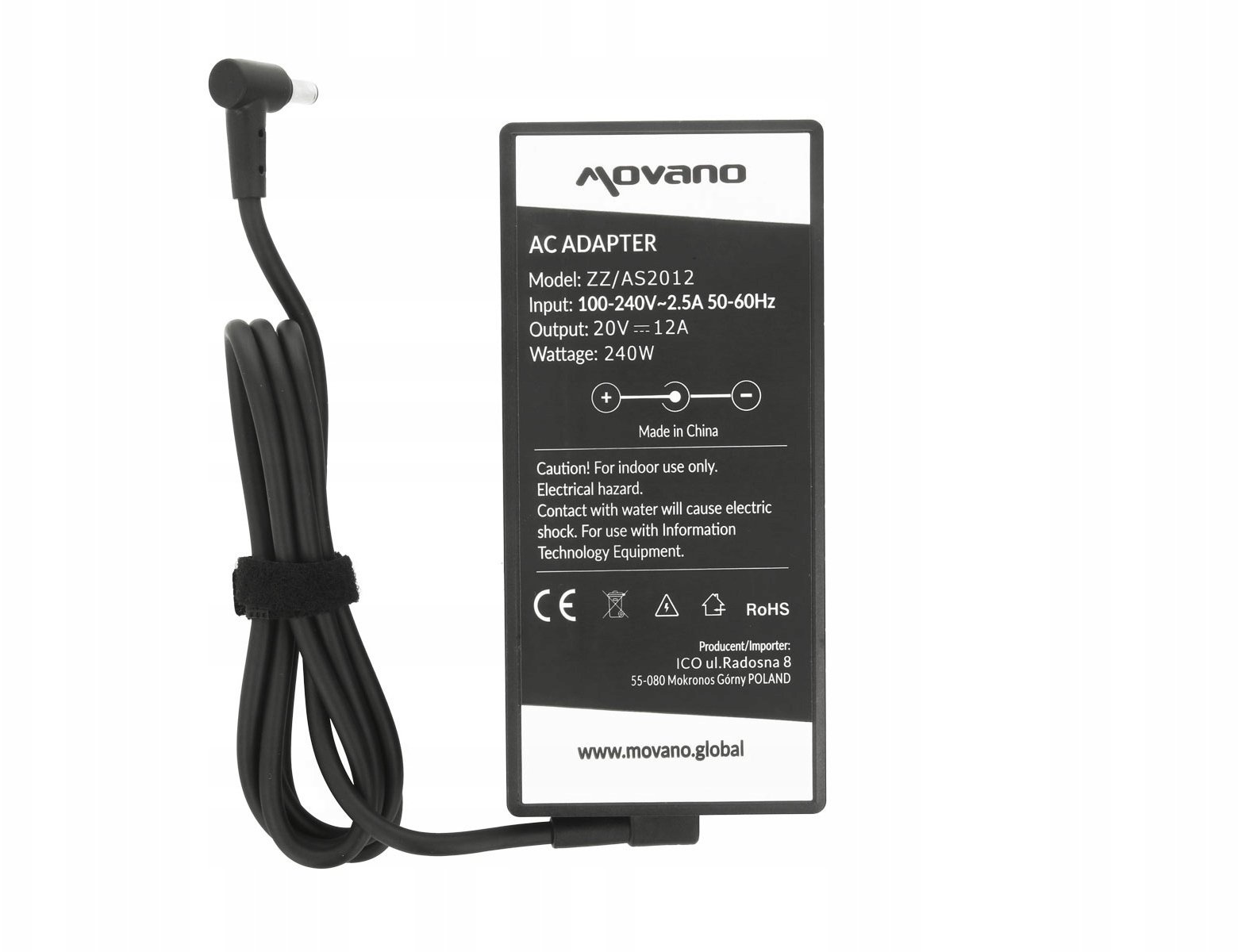 Zasilacz do laptopa Movano Zasilacz Movano 20v 12a 6.0x3.7 pin 240W do Asus