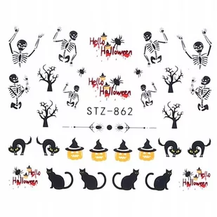 Naklejki Halloween Wodne Koty Dynia Kościotrupy - Ozdoby do paznokci - miniaturka - grafika 1