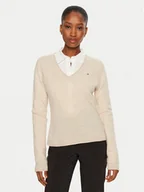 Swetry damskie - Tommy Hilfiger Sweter WW0WW43505 Beżowy Regular Fit - miniaturka - grafika 1