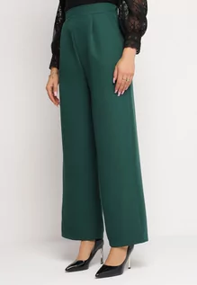 Spodnie damskie - Ciemnozielone Eleganckie Spodnie z Szerokimi Nogawkami Kahinuni - grafika 1