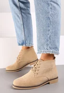 Botki damskie - Ciemnobeżowe Botki z Wiązaniem Sabalva - miniaturka - grafika 1