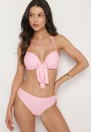 Stroje kąpielowe - Różowe Bikini Wiązany Biustonosz Majtki Typu Figi Pareo w Kwiaty Folava - miniaturka - grafika 1