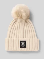 Kurtki damskie - Czapka z dzianiny z pomponem i detalem z logo - miniaturka - grafika 1