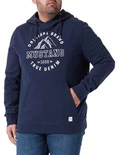 MUSTANG Męska bluza z kapturem Bennet H Print, Navy Blazer 5324, XXL - Bluzy męskie - miniaturka - grafika 1
