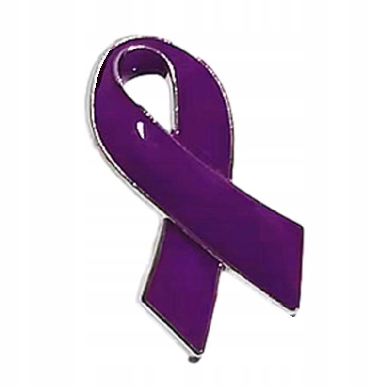 PRZYPINKA, PIN BROSZKA, FIOLETOWA WSTĄŻKA - SYMBOL WALKI Z RAKIEM TRZUSTKI