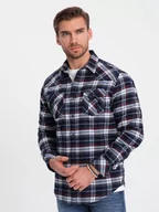 Koszule męskie - Męska flanelowa koszula w kratę z kieszeniami - granatowo-czerwona V2 OM-SHCS-0149 - miniaturka - grafika 1