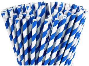 Słomki papierowe Grube Shake Spirala Biało - Niebieska 197mm x 8mm, 100 sztuk - Słomki do napojów - miniaturka - grafika 1