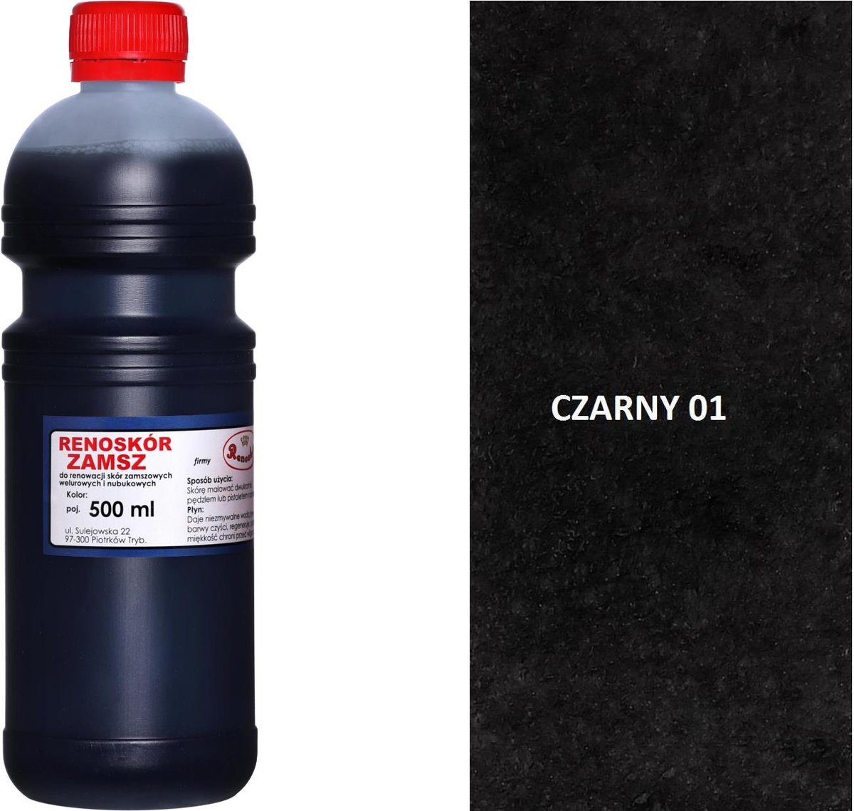 CZARNY 01 CZARNA FARBA RENOSKÓR 500 ml WILBRA DO SKÓRY ZAMSZU NUBUKU WELURU