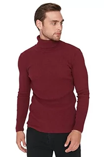 Bluzy męskie - Trendyol Męska bluza z golfem, gładka, wąska bluza, bordowa, XL, Burgund, XL - grafika 1