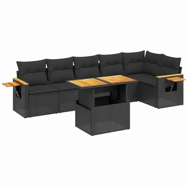 Zestaw mebli ogrodowych z rattanem PE, czarny, wymiary: 55-100 x 55-62 x 44