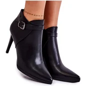 Botki damskie - Sergio Leone Damskie Ocieplane Botki Na Szpilce Czarne Tone - miniaturka - grafika 1