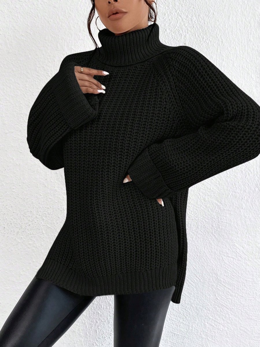 SHEIN CZARNY SWETER DAMSKI Z GOLFEM I FAKTURĄ LUŹNY 38 11LA